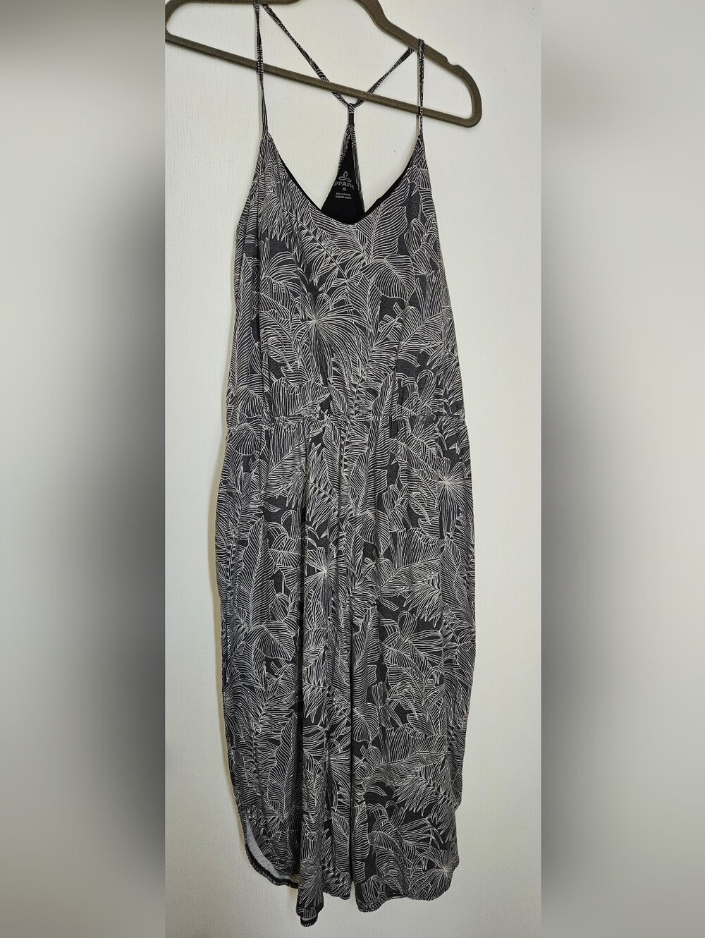Prana Taupe Tropical Leaf Print Racerback Midi Dress, XL, 14-16